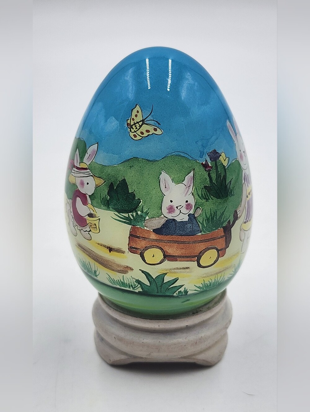 2001  Easter Bunny Rabbit Egg Glass Ornament Stand